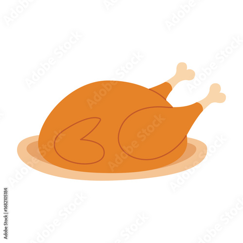 Roasted turkey on a platter. Isolated white background. Flat style vector illustration