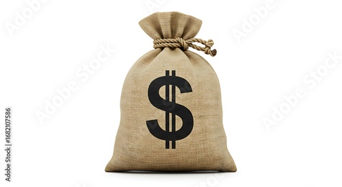 Money Bag Icon: A rustic burlap money bag, marked prominently with a dollar sign, representing finance, wealth, and financial success. 