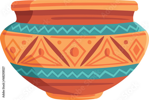 A vibrant illustration of a colorful pot filled with various decorative patterns and designs