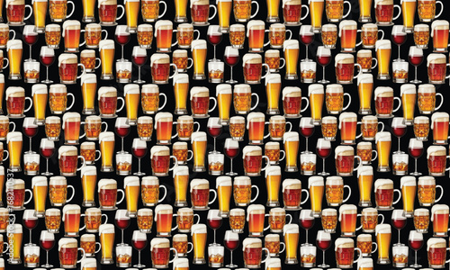 Full Frame Pattern of Beer and Wine Glasses lager red wine.