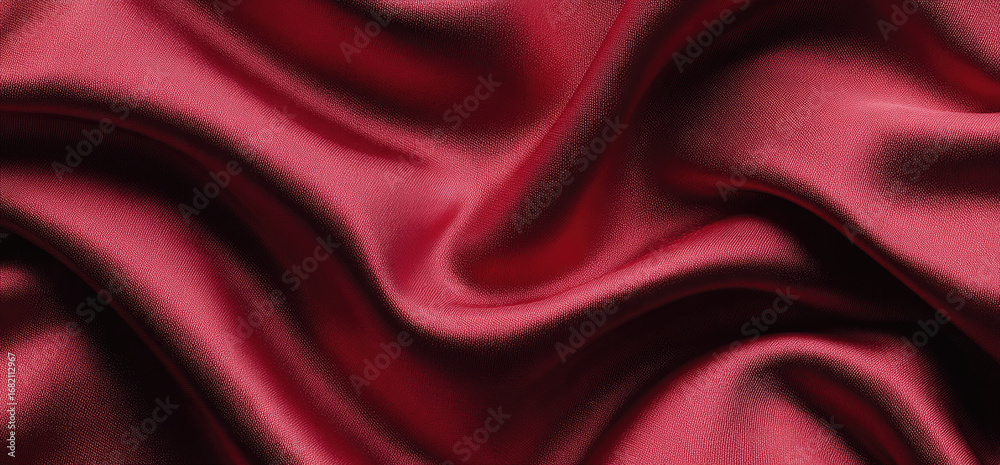 Fototapeta premium Deep burgundy silk fabric, draped in soft folds