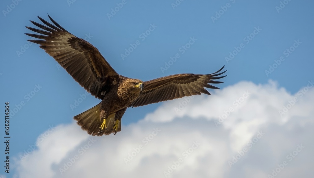 Fototapeta premium A large bird soaring through the sky with its wings fully extended, showcasing its impressive wingspan generative ai