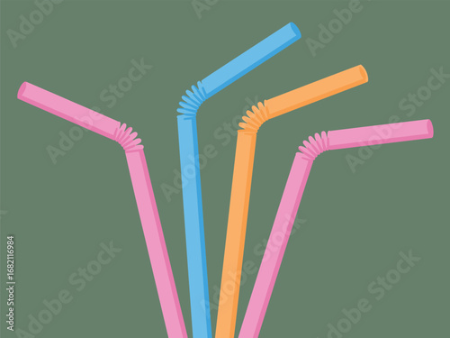 A vibrant flat vector illustration of colorful plastic drinking straws for beverages