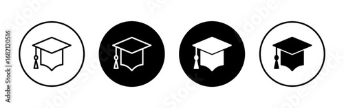 Education icon symbol for apps and websites. Graduation cap sign and symbol. Graduate. Students cap