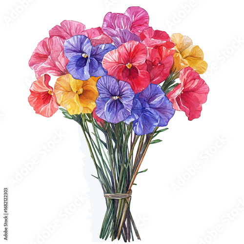 Farmers Market Fresh Flowers, watercolor clipart vector, isolated on a white background.