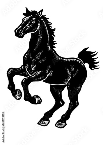 Illustration of a horse done in a vintage art style.
