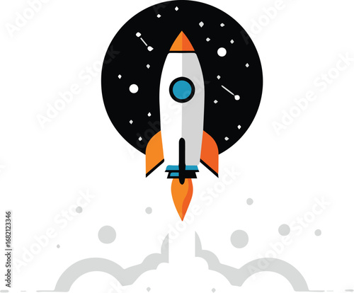Dynamic rocket blasting off into starry cosmos, symbolizing ambition, innovation, and future exploration