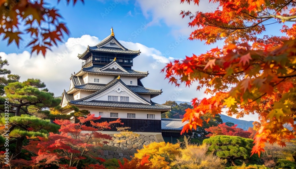 Fototapeta premium 紅葉に映える城