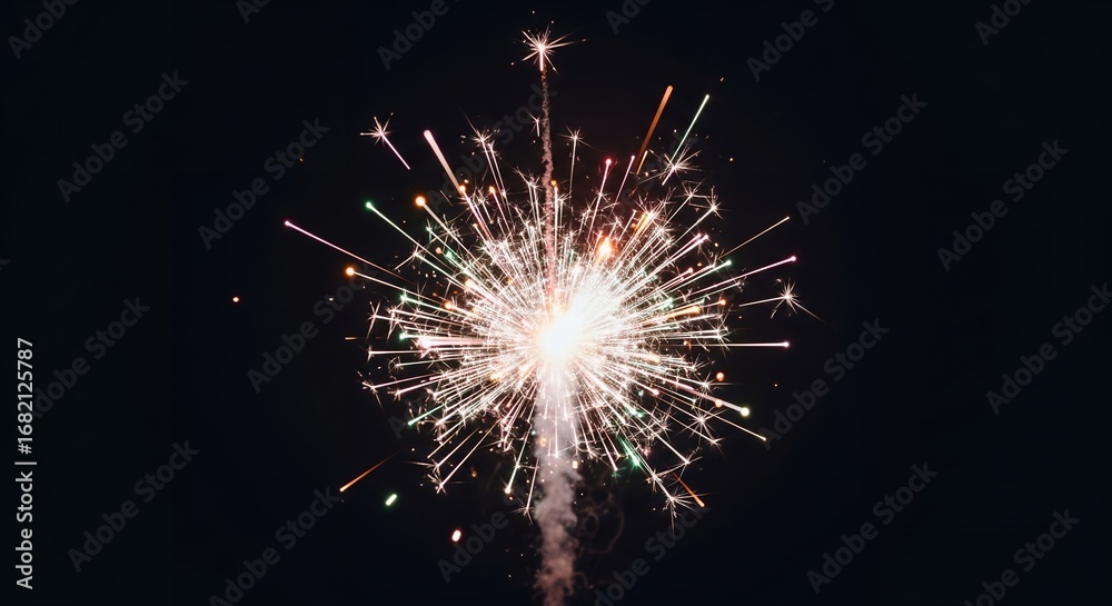 Obraz premium Festive Sparkler Fireworks Display at Night, Bright Colorful Explosion, Celebration, Party, Holiday, New Year, Event, Background Image