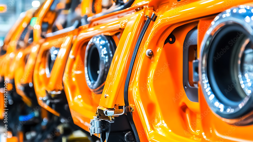 Fototapeta premium Orange Vehicle Frames in Assembly Line