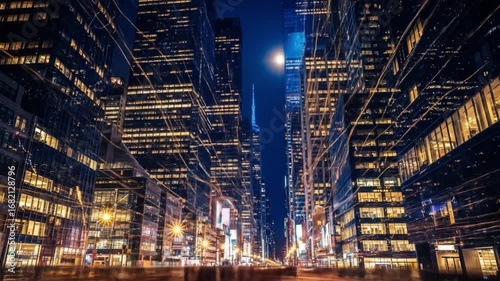 Wallpaper Mural A night city view with highrise buildings lights and blurred street movement Torontodigital.ca