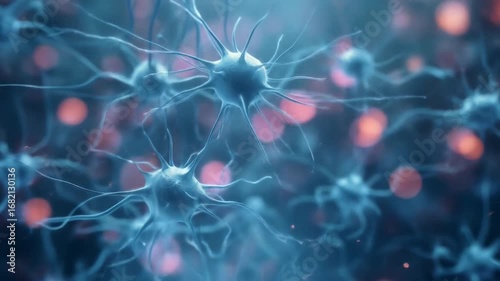 Journey Through a Glowing Neural Network of Firing Brain Cells and Synapses.