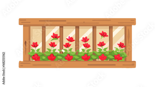 wooden window box with red flowers clip art preview