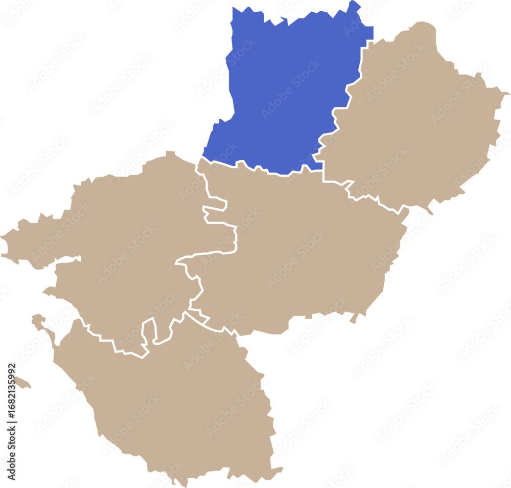 Obraz premium Illustration carte de la région Pays de la Loire avec département Mayenne mis en lumière