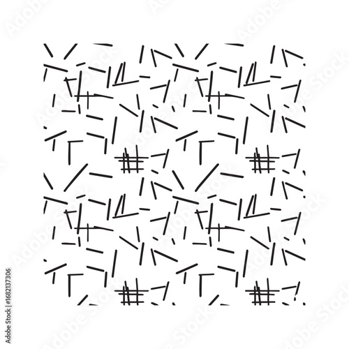 Abstract seamless pattern with random chaotic black lines and stripes. Minimalist geometric background with hand-drawn crosshatching on a white backdrop.
