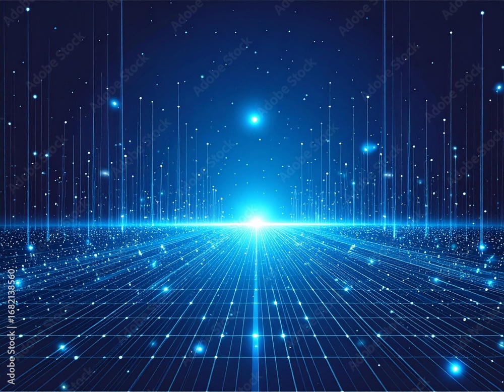 Obraz premium Futuristic Digital Blue Grid with Light Points – Technology Connectivity Background