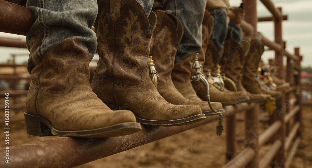 custom made wallpaper toronto digitalClose-up of cowboy boots resting on a fence rail