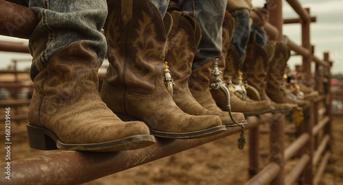 Wallpaper Mural Close-up of cowboy boots resting on a fence rail Torontodigital.ca