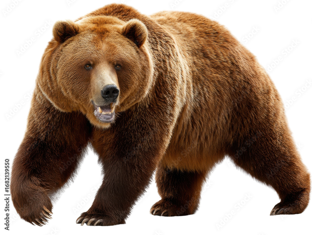 Obraz premium Majestic Grizzly Bear Portrait: A detailed shot of a large grizzly bear showcasing its impressive size and raw power. This image captures the essence of this wild animal.