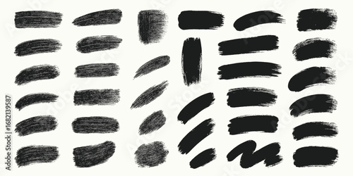 Dry Brush Stroke Vector Set – Grunge Textured Paint Swatches And Ink Smudge Elements