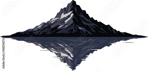 Majestic mountain peak reflected in calm water surface creating a striking symmetrical landscape scene