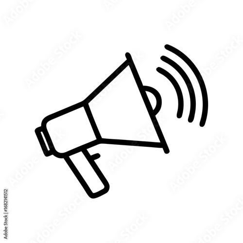 An outlined image of a megaphone emitting sound waves, conveying a message
