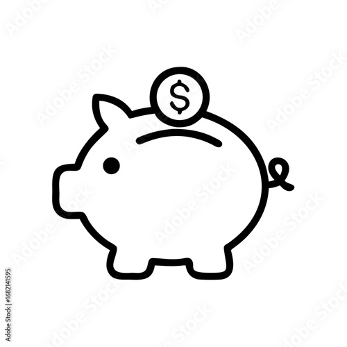 A simple and minimalist illustration of a piggy bank with a coin placed on its slot