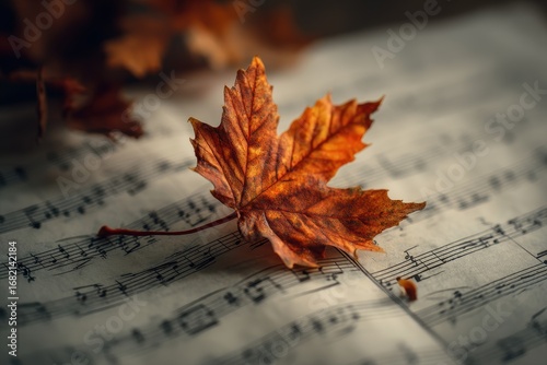 Autumnal Serenade A Maple Leaf on Musical Notes, Evoking the Season's Melody