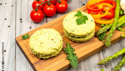 Wallpaper Mural Healthy veggie patties on a wooden board Torontodigital.ca