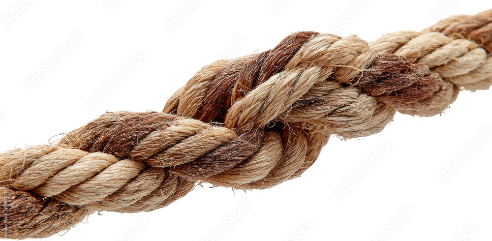 Fototapeta premium Close-up of a twisted, light-brown and dark-brown nautical rope