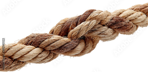 Close-up of a twisted, light-brown and dark-brown nautical rope