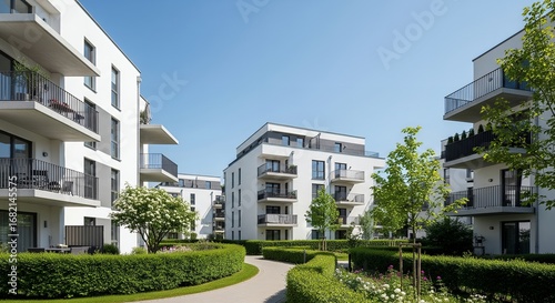 Wallpaper Mural Modern apartment complex with landscaped courtyard, residential building exterior, real estate photography Torontodigital.ca