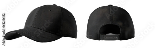 Two views of a black baseball cap