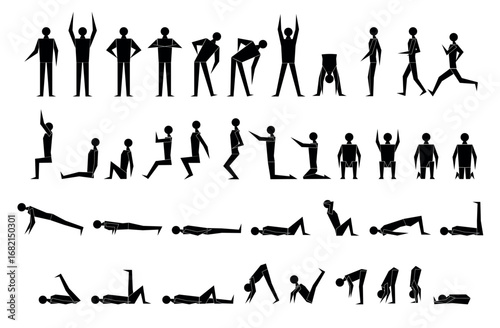 A simple little man with a black silhouette and different poses