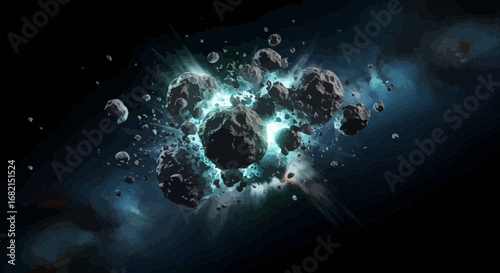 Mysterious asteroids cluster in the glowing blue nebula of outer space