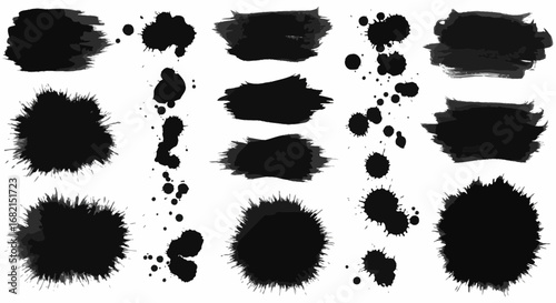 Monochrome Abstract Ink Splatters and Strokes Collection for Artistic Design Elements