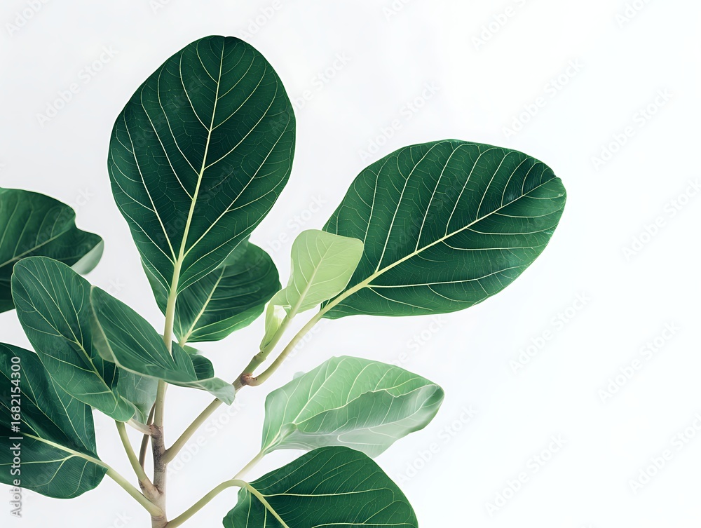 Fototapeta premium Ficus plant exhibits striking green leaves with prominent venation against a bright background