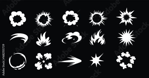 Explosion and energy effects burst with speed and power in a cartoonish style on black
