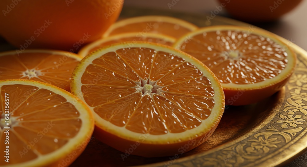 Fototapeta premium Sliced oranges on decorative plate