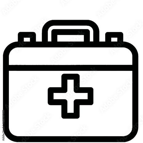 Simple black line art icon of a medical first aid kit.