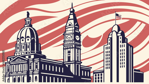 Philadelphia skyline vector art of buildings, reminiscent of providence, rhode island cityscape. Perfect for travel guides and urbanthemed designs.
