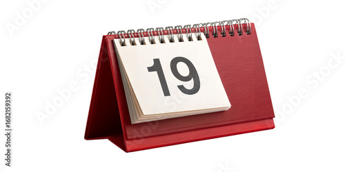 Desk Calendar: A modern desk calendar showcases a specific date, highlighting the passage of time and the importance of organization and planning, it's clean lines, the deep red tones.