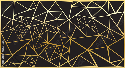 Black luxury background with gold triangle lines, broken pattern texture