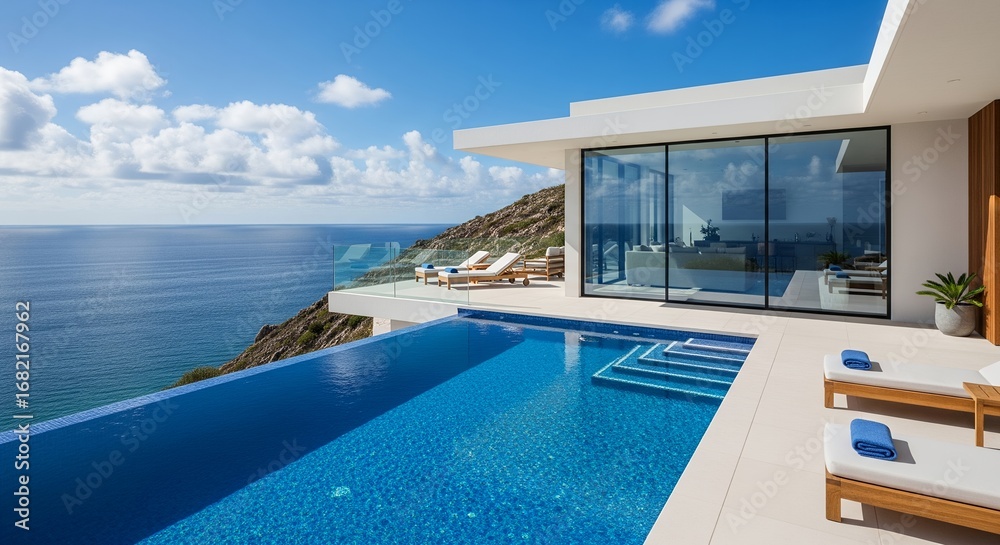 Fototapeta premium Stunning Ocean View Infinity Pool and Modern Villa Design