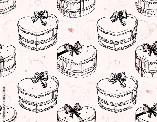 Wallpaper Mural Heart-shaped cakes, seamless pattern Torontodigital.ca