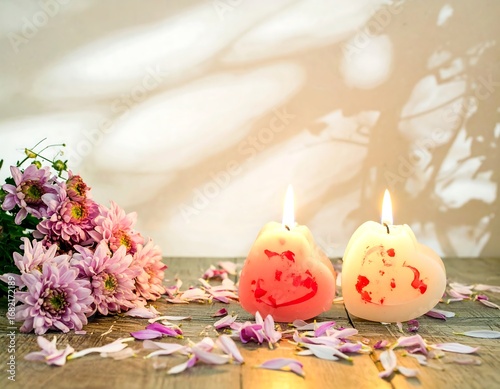 Wallpaper Mural Heart-shaped candles with flowers (1) Torontodigital.ca