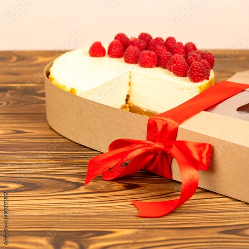 Wallpaper Mural Heart-shaped cheesecake in a gift box with raspberries Torontodigital.ca
