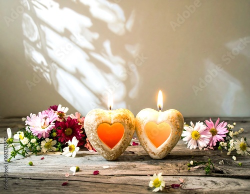 Wallpaper Mural Heart-shaped candles with flowers Torontodigital.ca