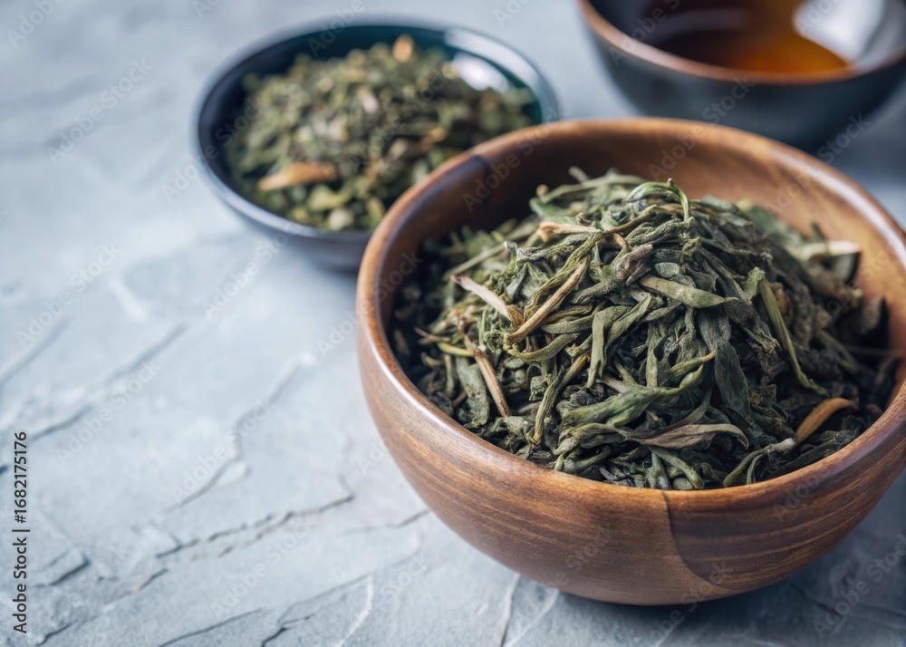 Fototapeta premium green tea leaves on white background