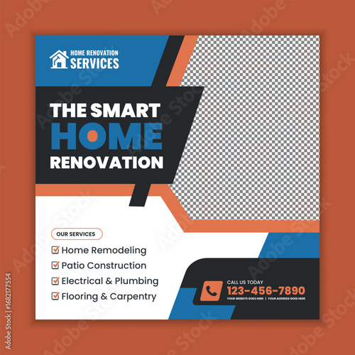 Home Renovation Services Social Media Post and Web Banner Template Design